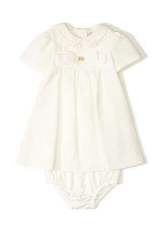 Dolce&gabbana Kız Bebek Beyaz Logo Detaylı Elbise Set 6-9 Ay -1