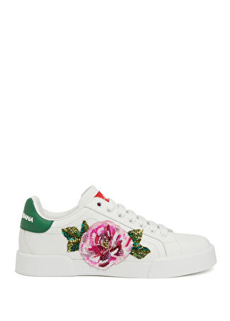 Dolce&gabbana Kadın Portofino Beyaz Yeşil Deri Sneaker 37.5