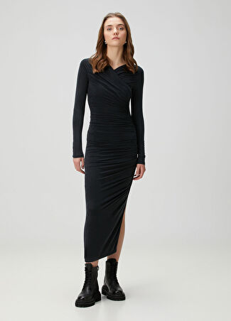 Allsaints Kadın Hanako Siyah Midi Elbise 4 Uk