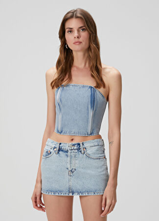 Wardrobe Nyc Kadın Mavi Crop Denim Bluz S