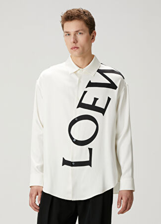 Loewe Erkek Beyaz Logo Baskılı İpek Gömlek 40 It -1