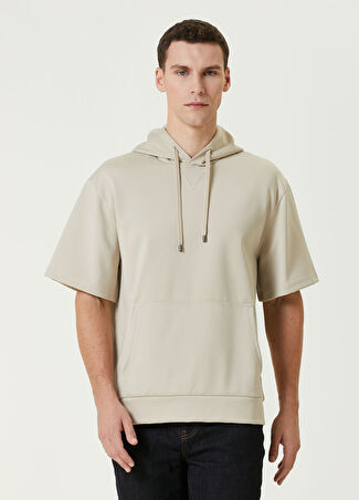 Pal Zileri Erkek Açık Kahverengi Kapüşonlu Kısa Kollu Sweatshirt 50 It