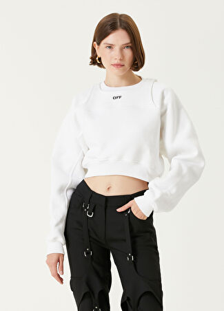 Off-white Kadın Beyaz Bisiklet Yaka Crop Sweatshirt Xs