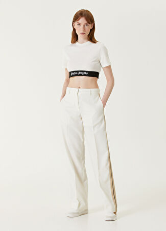 Palm Angels Kadın Krem Şeritli Boru Paça Pantolon Bej 36 It