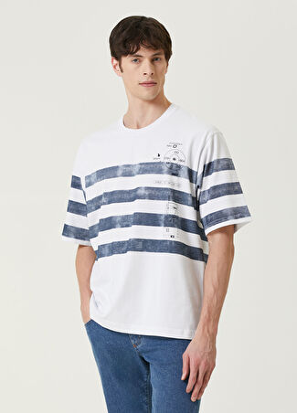 Dolce&gabbana Erkek Beyaz Şerit Desenli Pusula Baskılı T-Shirt M