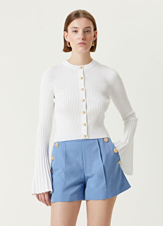 Balmain Kadın Beyaz Pileli Hırka 40 Fr