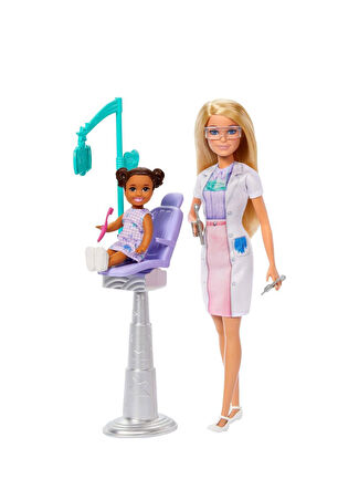Barbie Kız Çocuk Bakım Temalı Kariyer Diş Hekimi Bebek Oyun Seti Jcr74 -1
