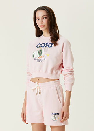 Casablanca Kadın Altın Rengi Baskılı Crop Sweatshirt Pembe S