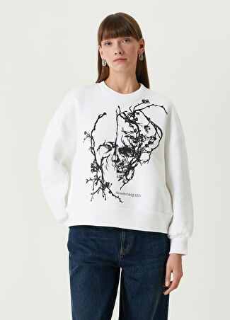 Mcqueen Kadın Beyaz Baskılı Sweatshirt 40 It