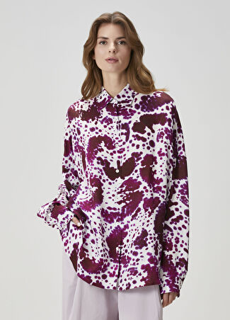 Dries Van Noten Kadın Beyaz Mor Gömlek L