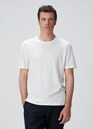 Network Erkek Kırık Beyaz Keten Karışımlı T-Shirt Bej S