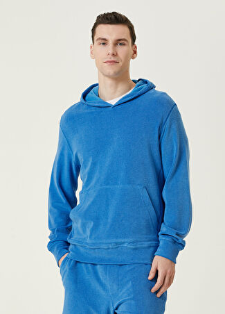 Isaia Erkek Saks Kapüşonlu Sweatshirt Mavi M