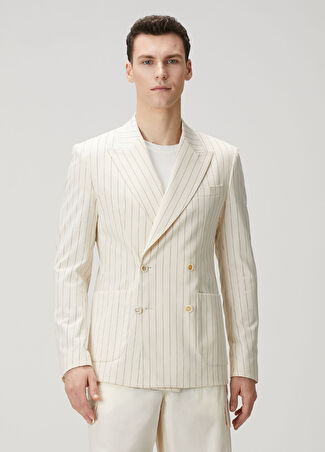 Dolce&gabbana Erkek Kırık Beyaz Çizgi Desenli Kruvaze Ceket 50 It