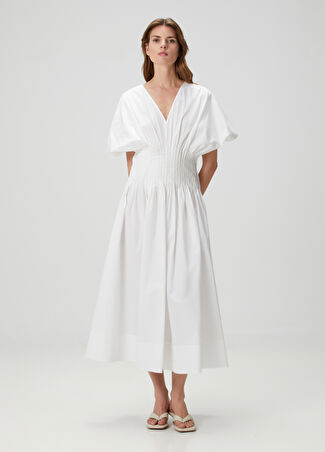 House Of Dagmar Kadın Beyaz Midi Poplin Elbise 34 Fr -1