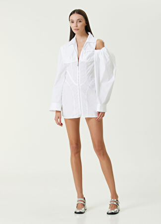 Jacquemus Kadın Beyaz Tek Omzu Açık Mini Gömlek Elbise 34 It