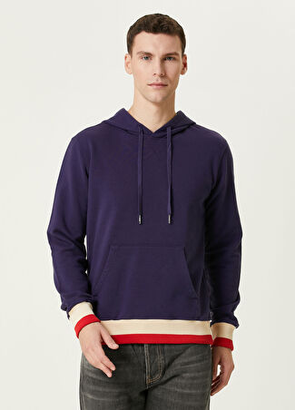 Golden Goose Erkek Lacivert Beyaz Kapüşonlu Logo Nakışlı Sweatshirt S