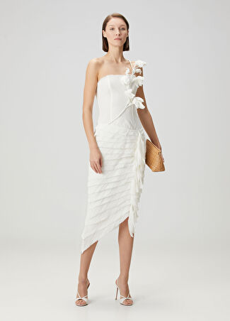 Cult Gaia Kadın Leo Beyaz Drapeli Keten Etek M