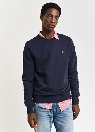 Gant Erkek Lacivert Logolu Bisiklet Yaka Regular Fit Sweatshirt Xxl -1