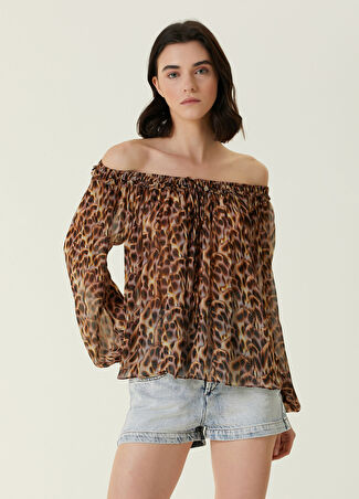 Etoile Isabel Marant Kadın Leopar Şeffaf Bluz Kahverengi 34 It