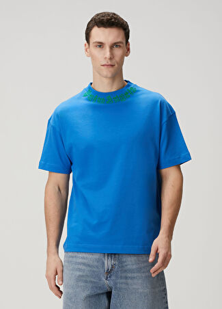 Palm Angels Erkek Mavi Yakası Logolu T-Shirt S