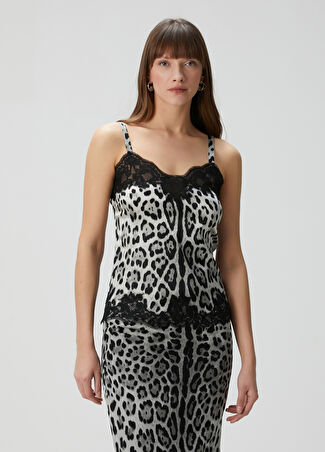 Dolce&gabbana Kadın Leopar Desenli İpek Atlet Kahverengi 3 Us -1