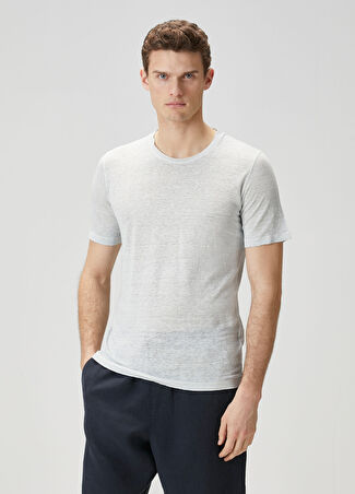 120% Lino Erkek Mavi Keten T-Shirt Xxl