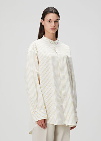 Ami Paris Kadın Oversize Beyaz Çizgili Gömlek Sarı 34 It