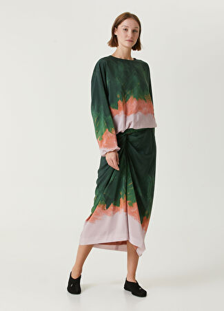 Dries Van Noten Kadın Yeşil Büzgülü Midi İpek Etek 34 It