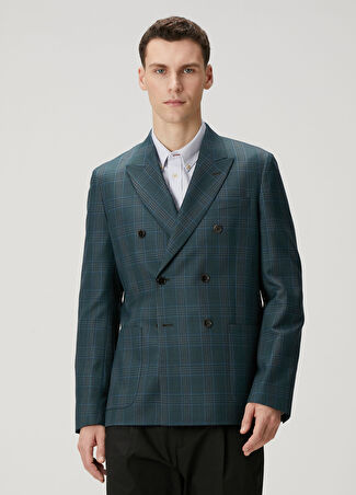 Paul Smith Erkek Koyu Yeşil Ekose Desenli Yün Kruvaze Ceket 38 It