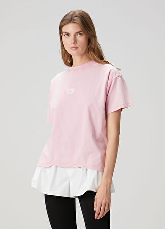 Balenciaga Kadın Pembe Logo Detaylı Oversized T-Shirt Xs
