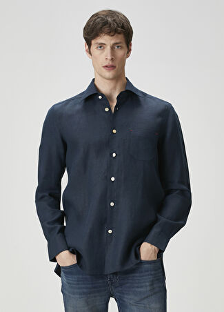 Kiton Erkek Lacivert Keten Gömlek 42 It -1