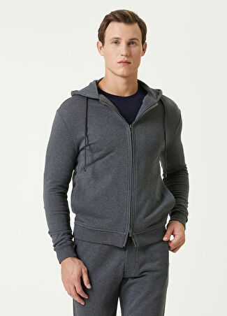 Pal Zileri Erkek Koyu Gri Kapüşonlu Sweatshirt 46 It