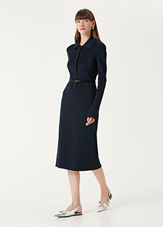 Givenchy Kadın Lacivert Kemerli Midi Polo Elbise M
