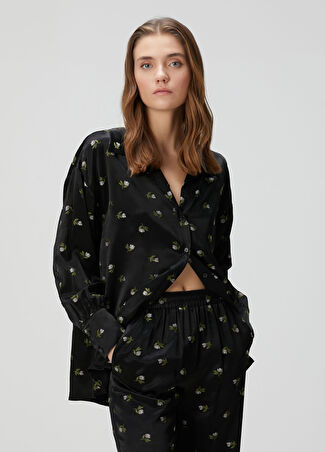 Beymen Collection Collection Kadın Siyah Çiçek Jakarlı Gömlek 34