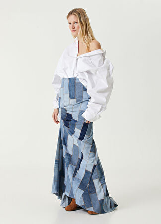 A.w.a.k.e. Mode Kadın Mavi Patchwork Denim Etek 34 It