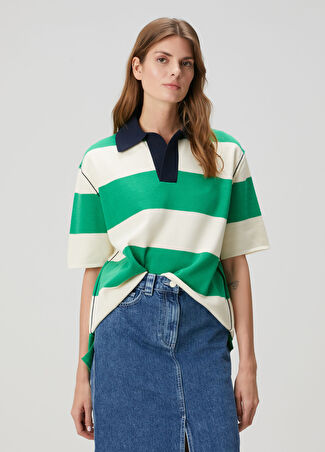 Sunnei Kadın Yeşil Çizgili Polo T-Shirt S