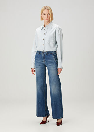 Victoria Beckham Kadın Mavi Flared Jean Pantolon 26 Us -1