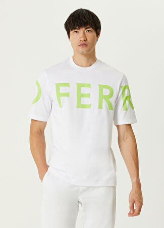 Ferragamo Erkek Beyaz Logo Baskılı T-Shirt S