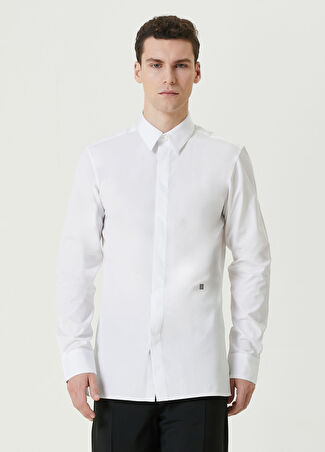 Givenchy Erkek Beyaz Logo Nakışlı Gömlek 39 It