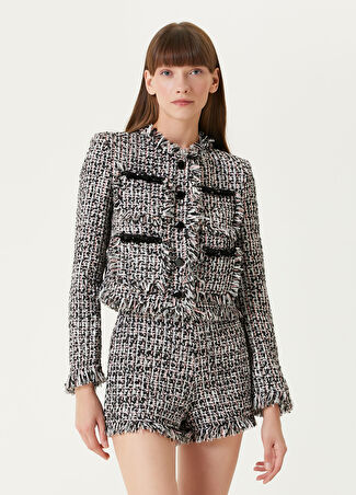 Self Portrait Kadın Siyah İşlemeli Tweed Ceket 6 Uk