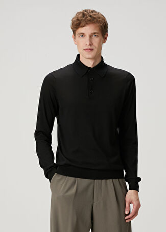 Versace Erkek Siyah Polo Yaka İpek Triko 48 It