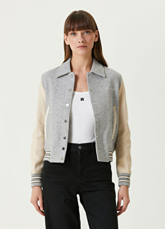 Amiri Kadın Bones Varsity Gri Krem Yün Ceket M