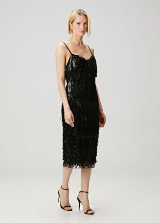 Dolce&gabbana Kadın Siyah Payetli Midi Kokteyl Elbise 40 It