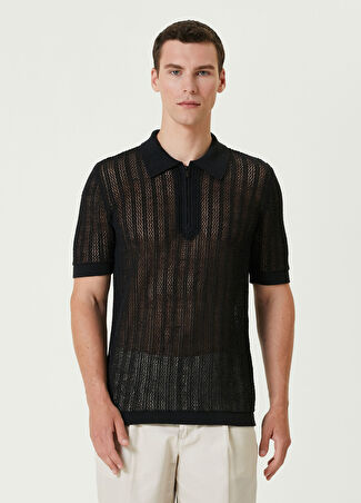 Emporio Armani Erkek Siyah Polo Yaka Kısa Kollu Keten Triko Xl