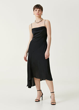 Allsaints Kadın Una Siyah Midi Saten Elbise 8 Uk