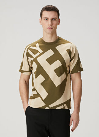 Ferragamo Erkek Haki Bej Logo Baskılı T-Shirt M