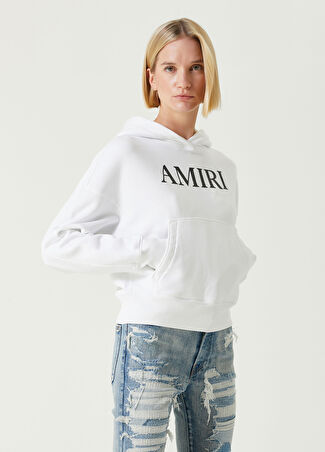Amiri Kadın Beyaz Kapüşonlu Logo Detaylı Sweatshirt Xs