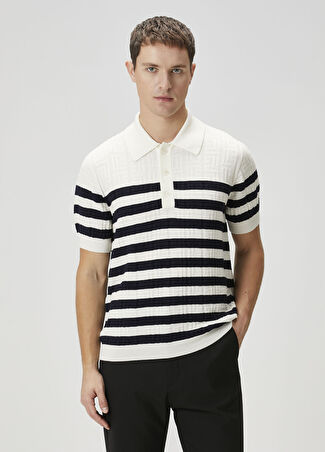 Balmain Erkek Lacivert Beyaz Polo Yaka Yün Triko M