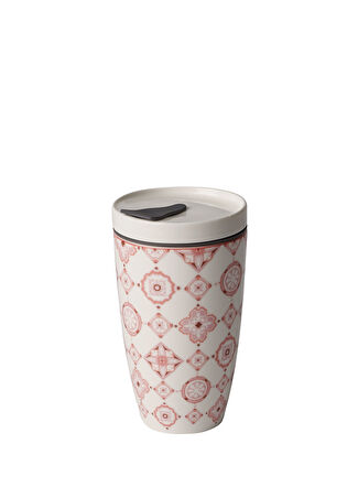 Villeroy & Boch Coffee To Go Pembe Desenli Kapaklı Porselen Kupa -1