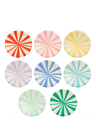 Meri Mixed Stripe Dinner Plates Büyük Boy Renkli Çizgili 8 Li Kağıt Parti Tabağı Çok -1